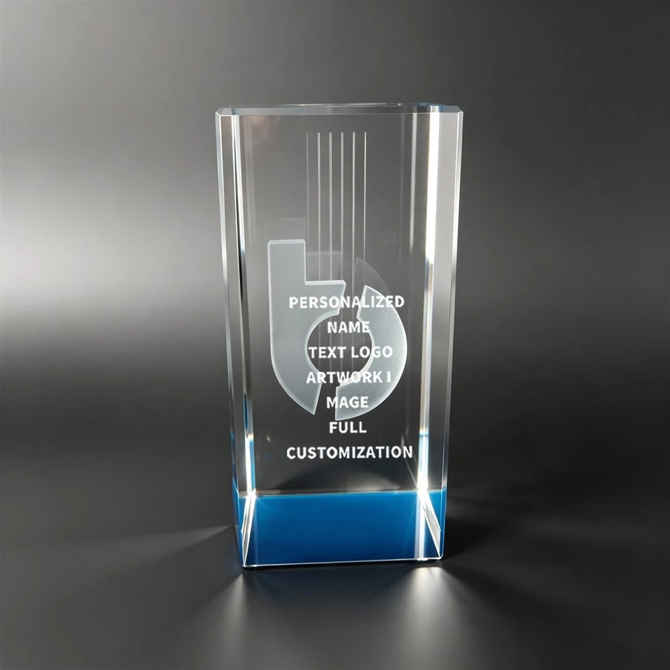 Logo Engraved Blue Base Crystal Column suppliers