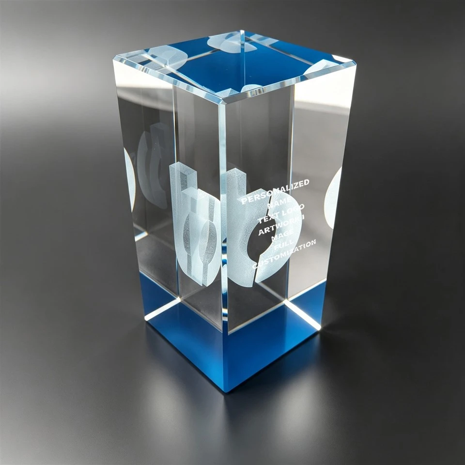 Logo Engraved Blue Base Crystal Column factory