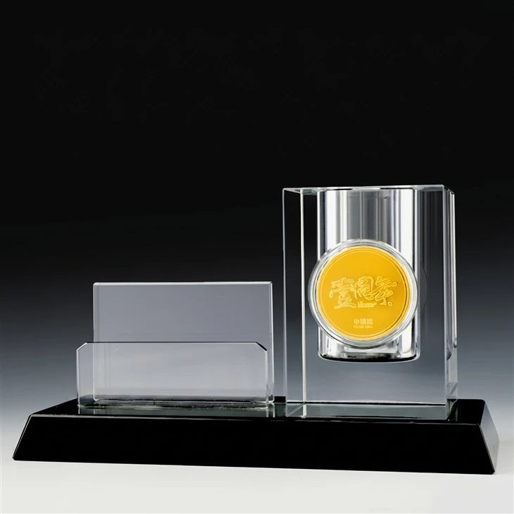 Customized Inlaid Commemorative Coins Crystal Trophy